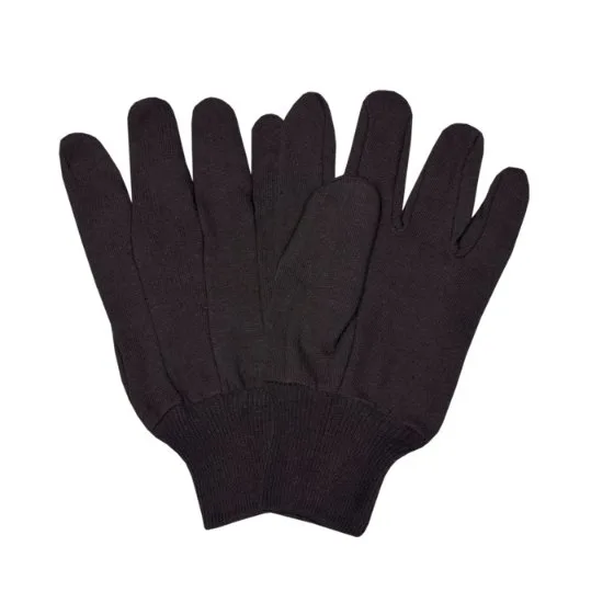 Brown cotton jersey gloves, clute cut
