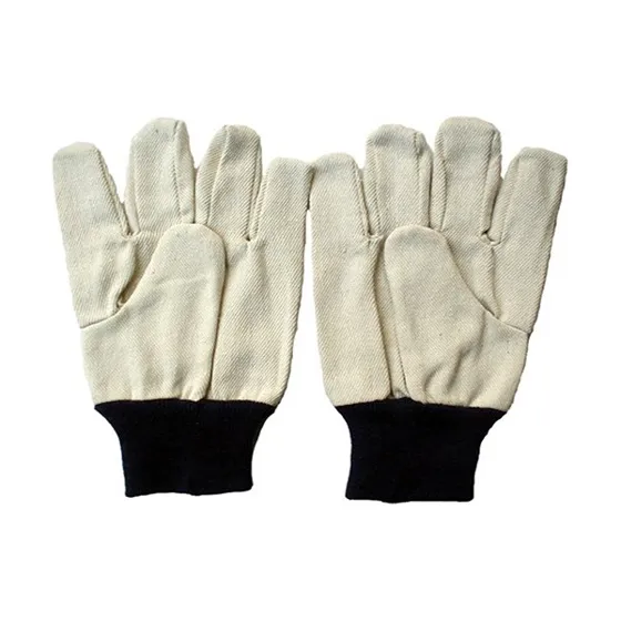 Natural cotton drill work gloves, wing thumb, black knit wrist
